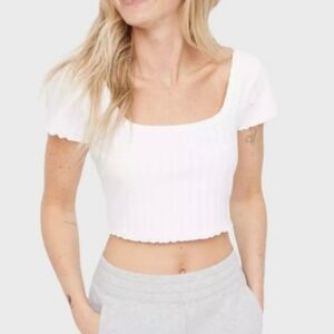 OFFLINE By Aerie Real Me Square Neck T-Shirt white Small t4
